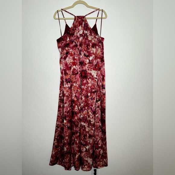 Nicole Miller Abstract Maxi Trapeze Dress Maroon Pink Coral Size Large Event - Picture 2 of 11
